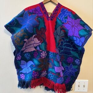 Vintage Zinacantan Hand Woven and Embroidered Floral Poncho